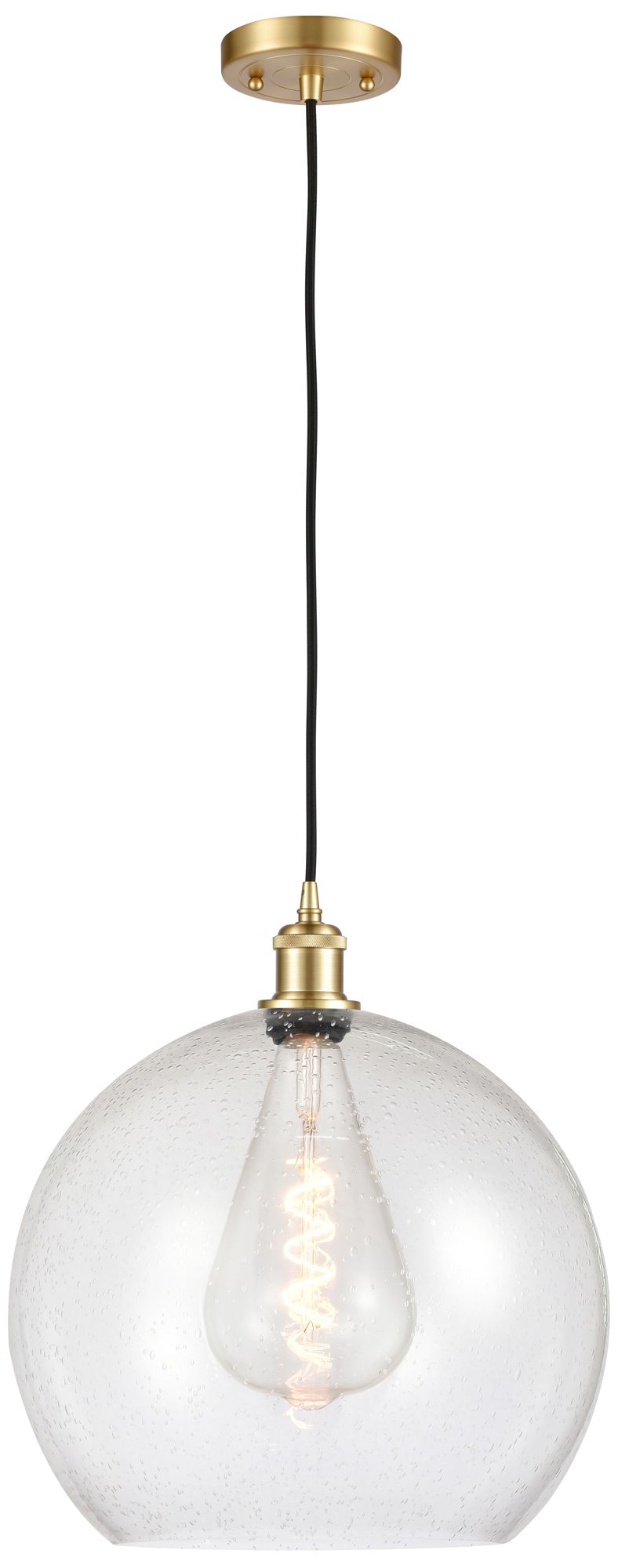 Ballston Athens 14" Satin Gold LED Pendant With Seedy Shade - Made to Order