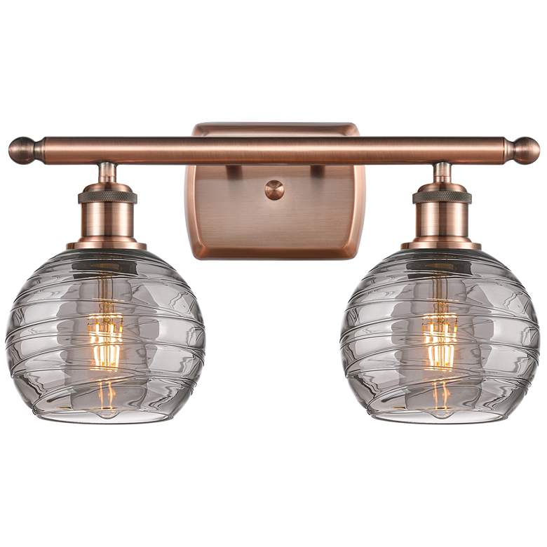 Image 1 Ballston Athens 15.88"W 2 Light Copper Bath Light w/ Smoke Swirl Shade