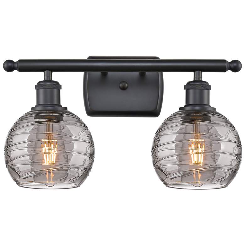Image 1 Ballston Athens 15.88"W 2 Light Matte Black Bath Light w/ Smoke Swirl