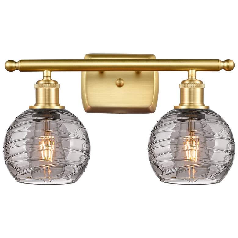 Image 1 Ballston Athens 15.88"W 2 Light Satin Gold Bath Light w/ Smoke Swirl S