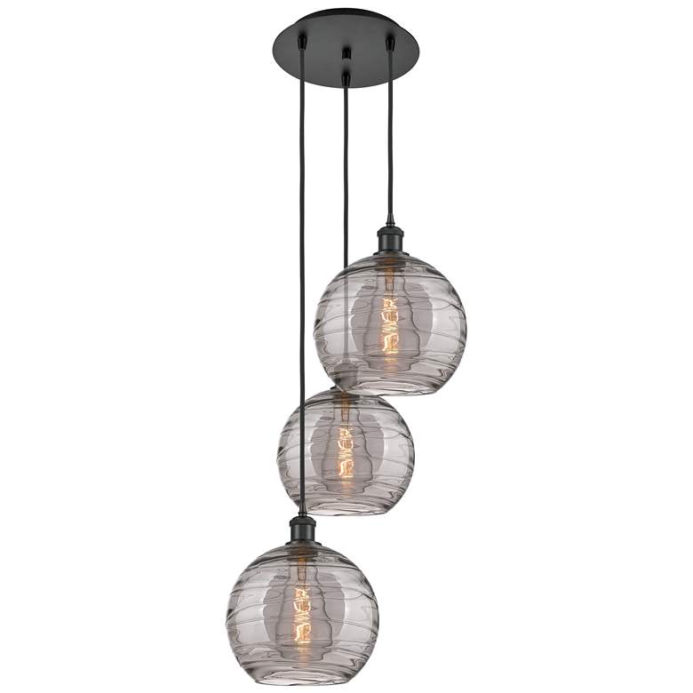Image 1 Ballston Athens 16.5"W 3-Light Black Corded Pendant w/ Smoke Swirl Sha