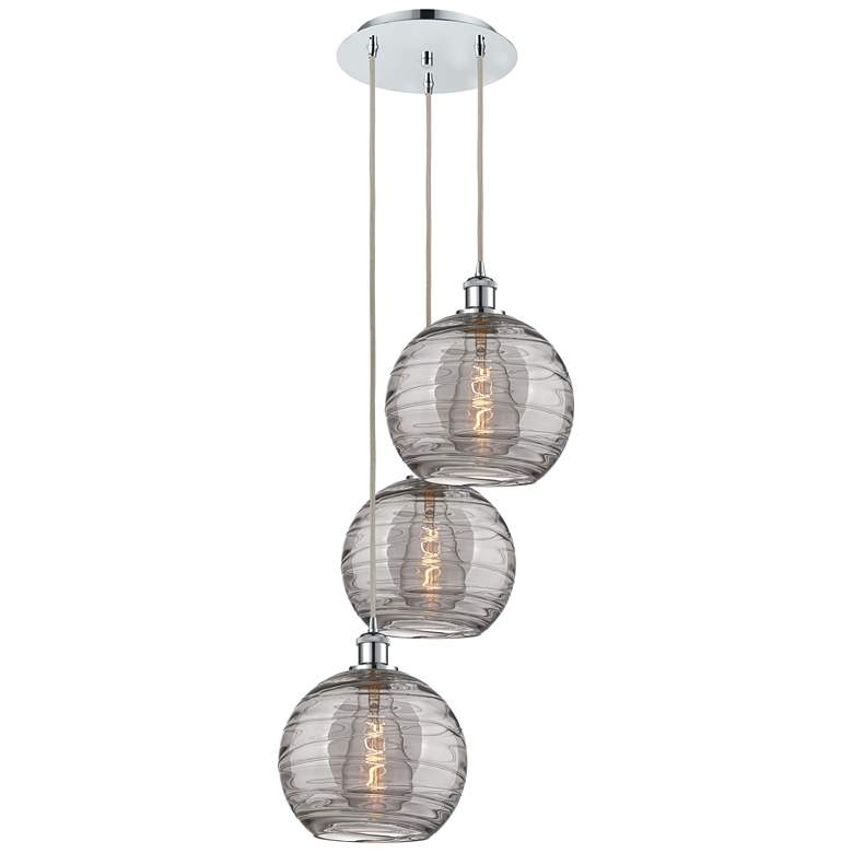 Image 1 Ballston Athens 16.5"W 3-Light Chrome Corded Pendant w/ Smoke Swirl Sh