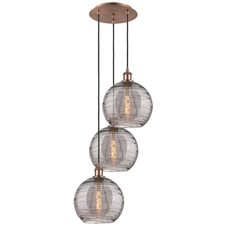 Image 1 Ballston Athens 16.5"W 3-Light Copper Corded Pendant w/ Smoke Swirl Sh