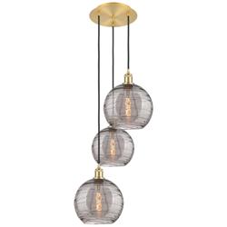 Ballston Athens 16.5"W 3-Light Gold Corded Pendant w/ Smoke Swirl Shad