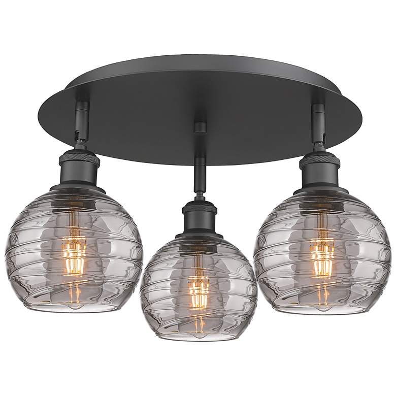Image 1 Ballston Athens 17.63"W 3-Light Black Flush Mount w/ Smoke Swirl Shade