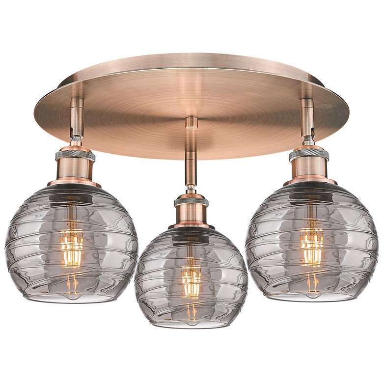 Image 1 Ballston Athens 17.63"W 3-Light Copper Flush Mount w/ Smoke Swirl Shad