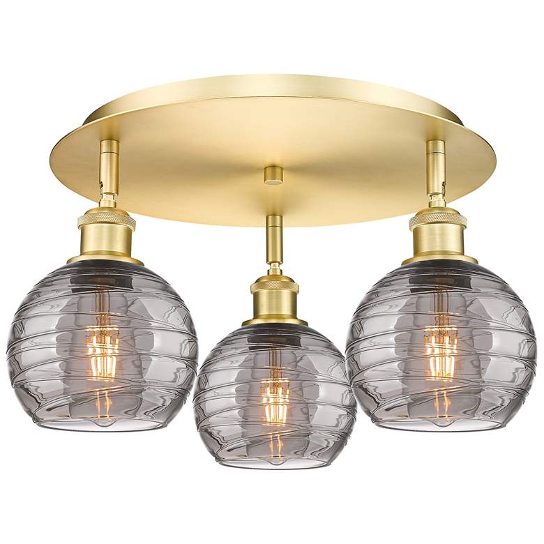 Image 1 Ballston Athens 17.63"W 3-Light Satin Gold Flush Mount w/ Smoke Swirl
