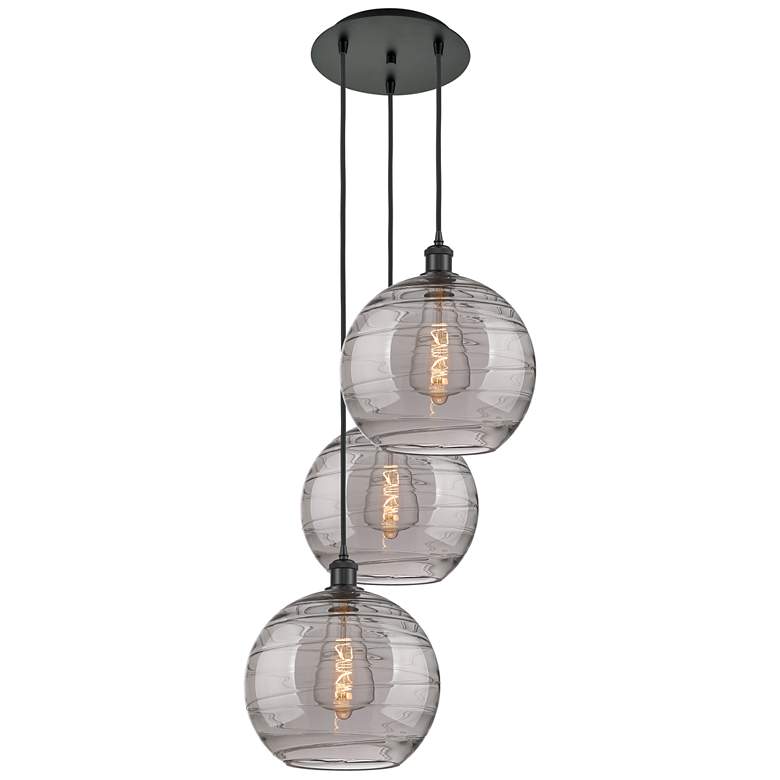 Image 1 Ballston Athens 18.5"W 3-Light Black Corded Pendant w/ Smoke Swirl Sha