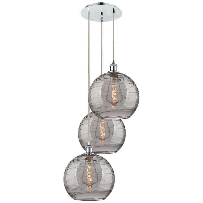 Image 1 Ballston Athens 18.5"W 3-Light Chrome Corded Pendant w/ Smoke Swirl Sh