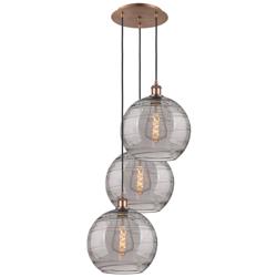 Ballston Athens 18.5"W 3-Light Copper Corded Pendant w/ Smoke Swirl Sh