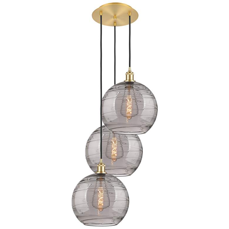 Image 1 Ballston Athens 18.5"W 3-Light Gold Corded Pendant w/ Smoke Swirl Shad