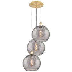 Ballston Athens 18.5"W 3-Light Gold Corded Pendant w/ Smoke Swirl Shad