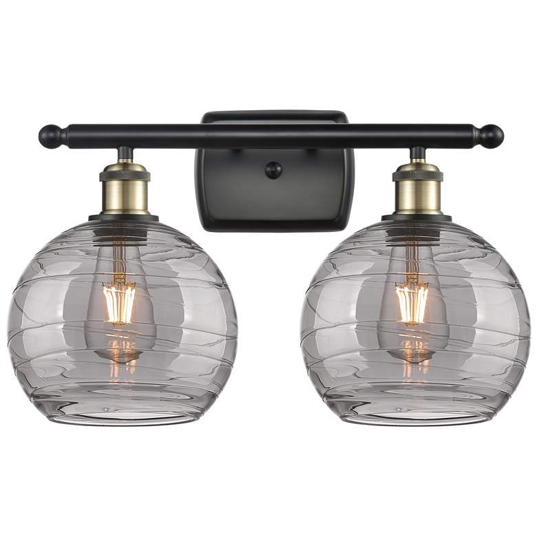 Image 1 Ballston Athens 18"W 2 Light Black Brass Bath Light w/ Smoke Swirl Sha