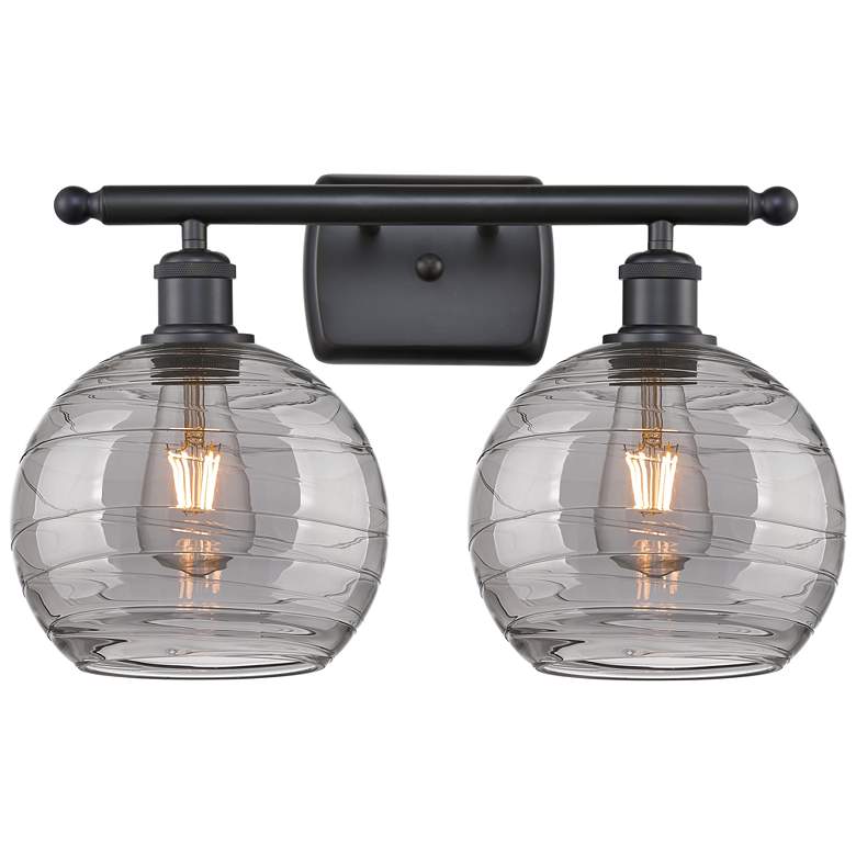 Image 1 Ballston Athens 18"W 2 Light Matte Black Bath Light w/ Smoke Swirl Sha