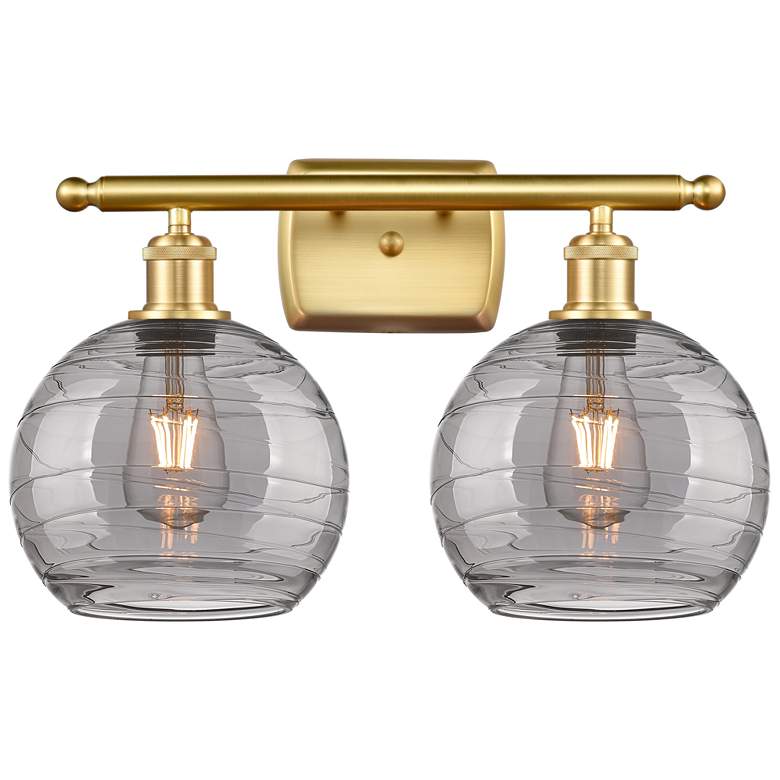 Image 1 Ballston Athens 18"W 2 Light Satin Gold Bath Light w/ Smoke Swirl Shad