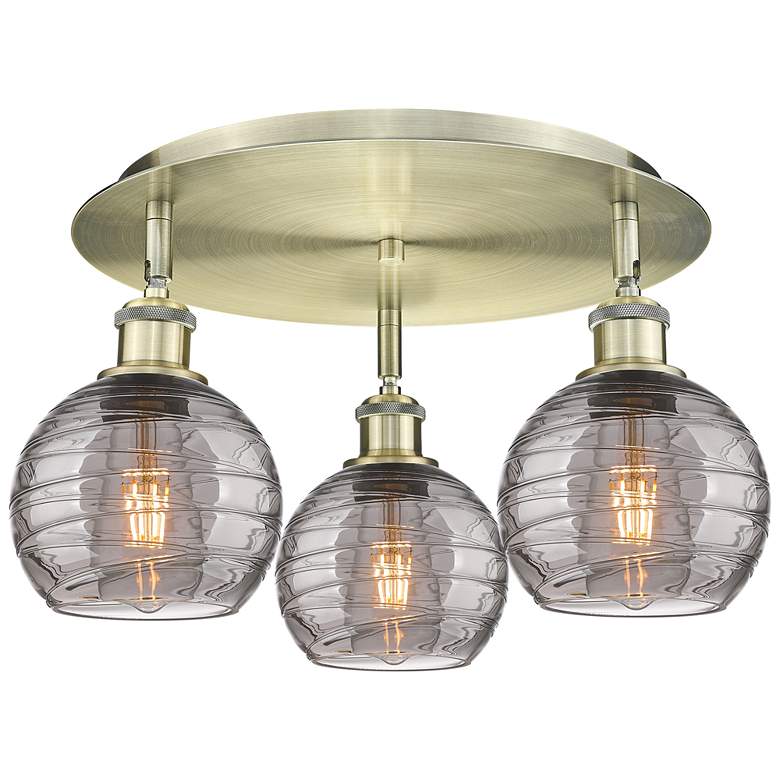 Image 1 Ballston Athens 18"W 3-Light Antique Brass Flush Mount w/ Smoke Swirl