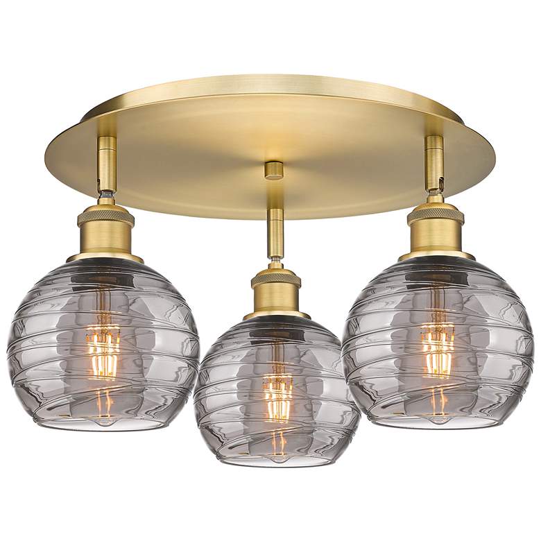 Image 1 Ballston Athens 18"W 3-Light Brushed Brass Flush Mount w/ Smoke Swirl