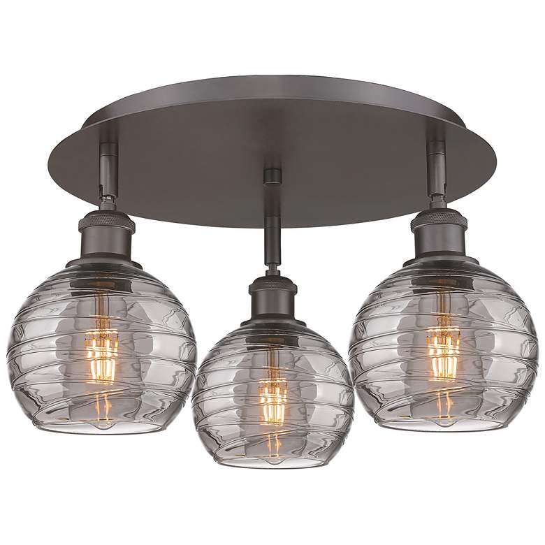 Image 1 Ballston Athens 18"W 3-Light Oiled Bronze Flush Mount w/ Smoke Swirl S