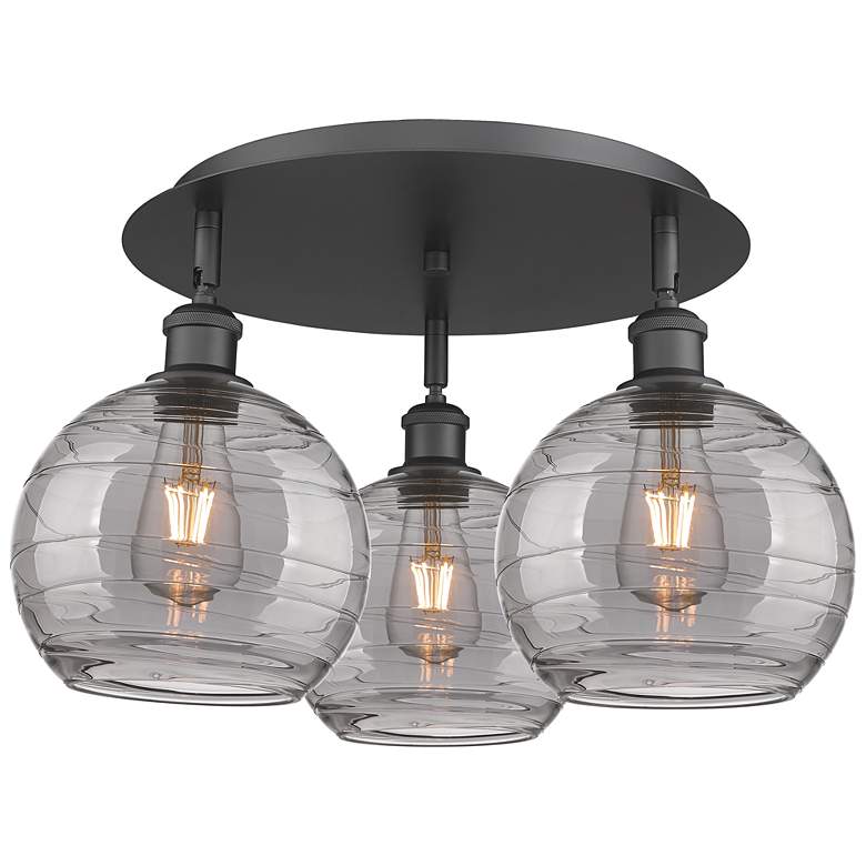 Image 1 Ballston Athens 19.75"W 3-Light Black Flush Mount w/ Smoke Swirl Shade
