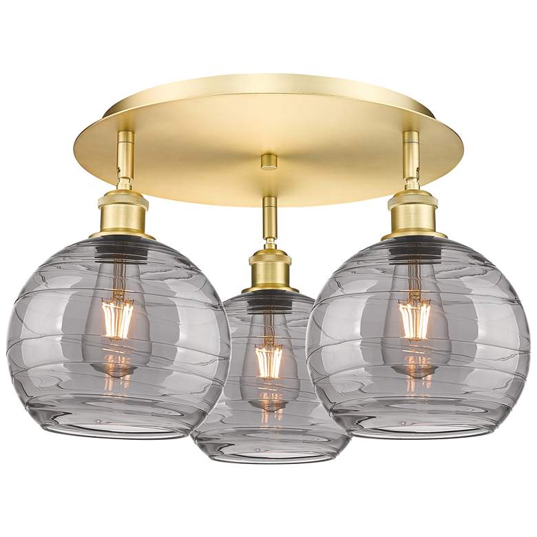 Image 1 Ballston Athens 19.75"W 3-Light Satin Gold Flush Mount w/ Smoke Swirl