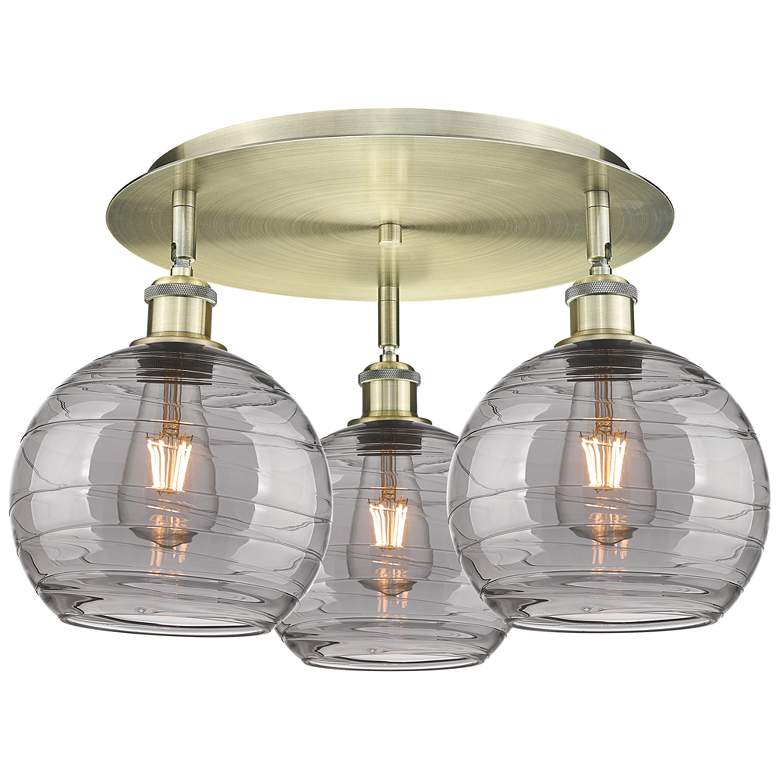 Image 1 Ballston Athens 20"W 3-Light Antique Brass Flush Mount w/ Smoke Swirl