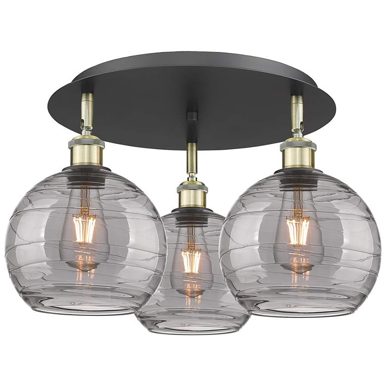 Image 1 Ballston Athens 20"W 3-Light Black Brass Flush Mount w/ Smoke Swirl Sh