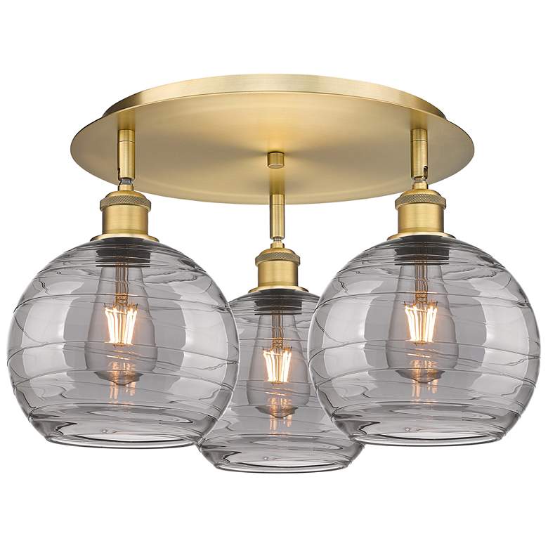 Image 1 Ballston Athens 20"W 3-Light Brushed Brass Flush Mount w/ Smoke Swirl
