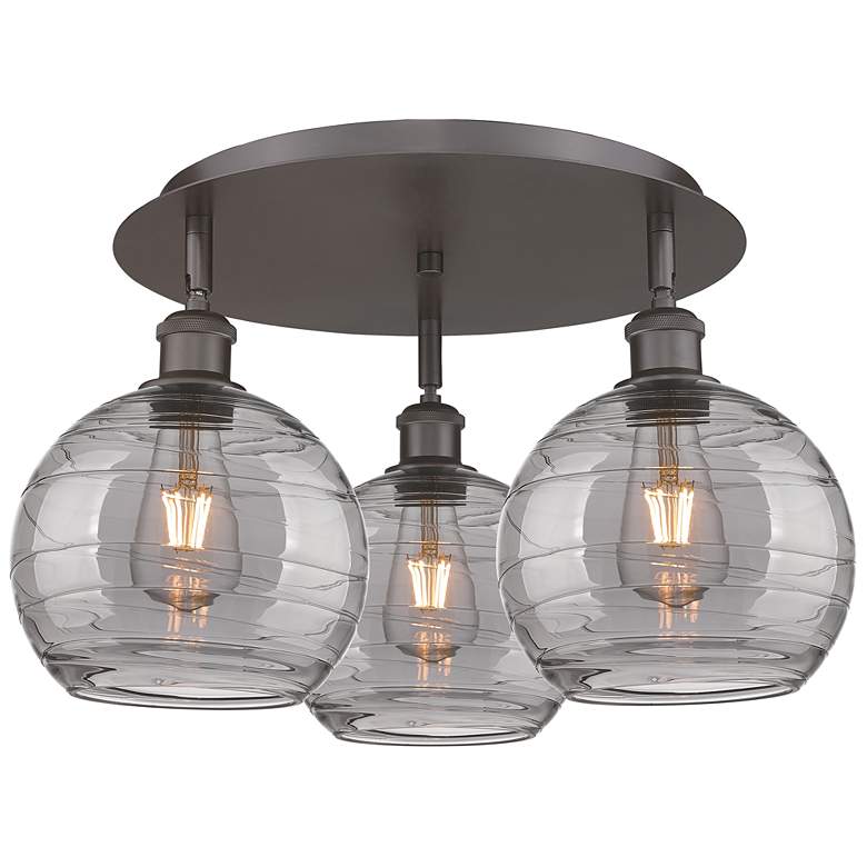 Image 1 Ballston Athens 20"W 3-Light Oiled Bronze Flush Mount w/ Smoke Swirl S
