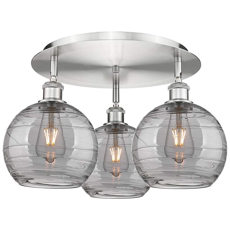 Image 1 Ballston Athens 20"W 3-Light Satin Nickel Flush Mount w/ Smoke Swirl S