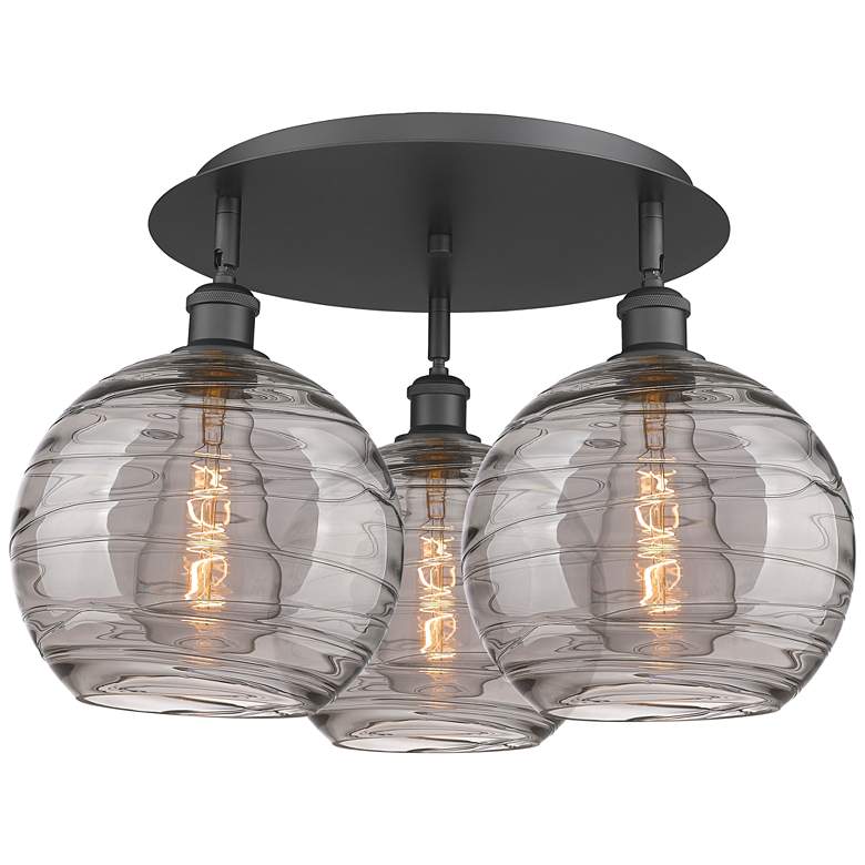Image 1 Ballston Athens 21.75"W 3-Light Black Flush Mount w/ Smoke Swirl Shade