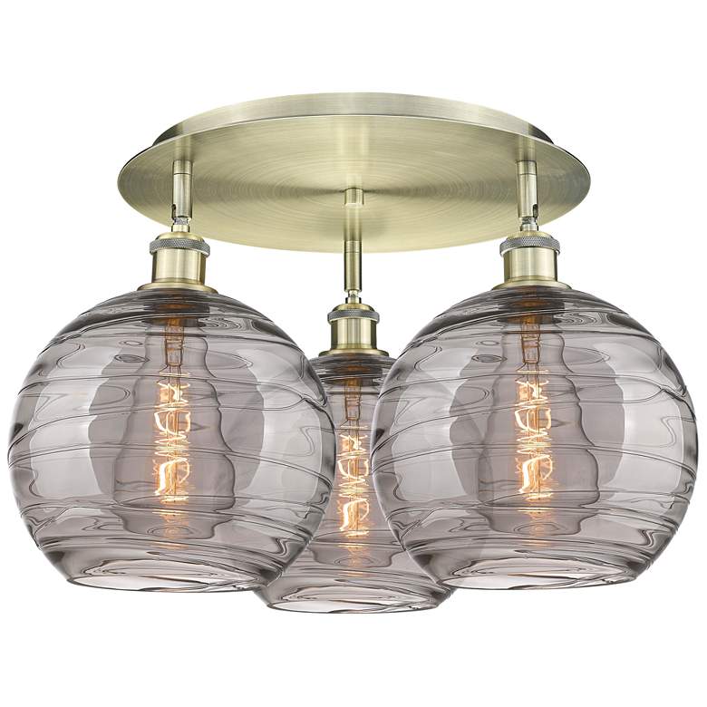 Image 1 Ballston Athens 22"W 3-Light Antique Brass Flush Mount w/ Smoke Swirl