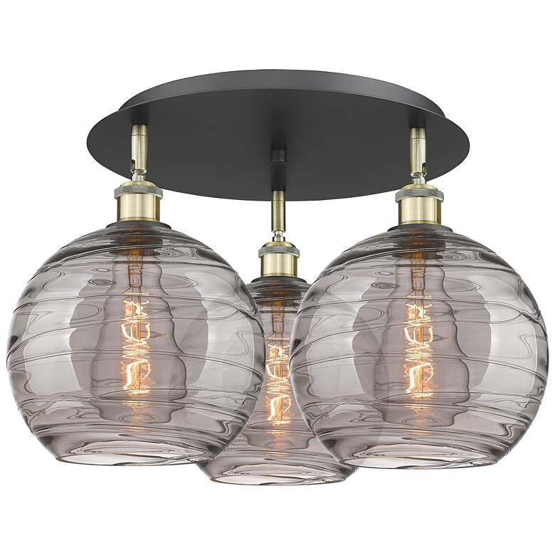 Image 1 Ballston Athens 22"W 3-Light Black Brass Flush Mount w/ Smoke Swirl Sh