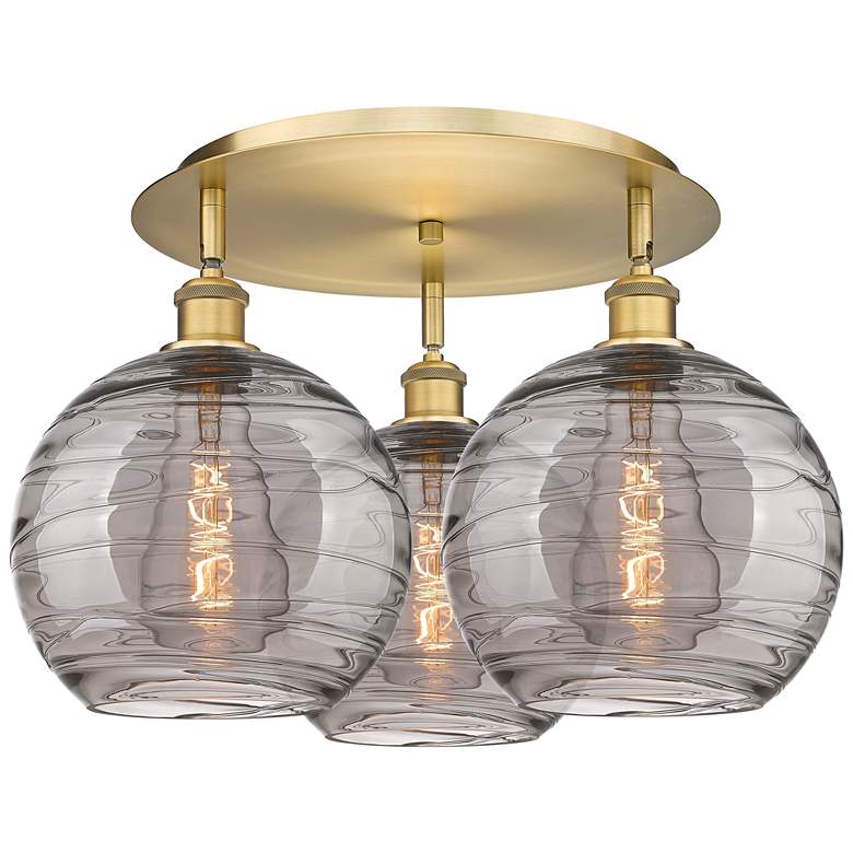 Image 1 Ballston Athens 22"W 3-Light Brushed Brass Flush Mount w/ Smoke Swirl