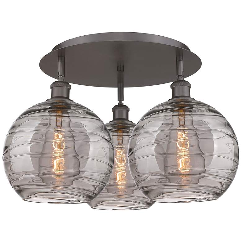 Image 1 Ballston Athens 22"W 3-Light Oiled Bronze Flush Mount w/ Smoke Swirl S