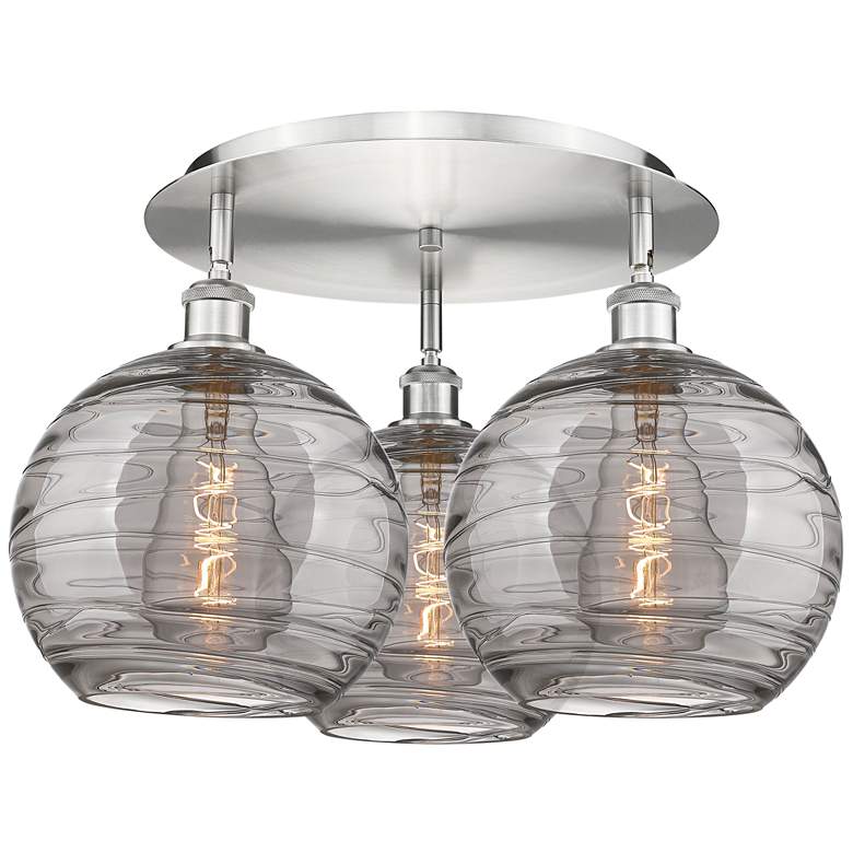 Image 1 Ballston Athens 22"W 3-Light Satin Nickel Flush Mount w/ Smoke Swirl S