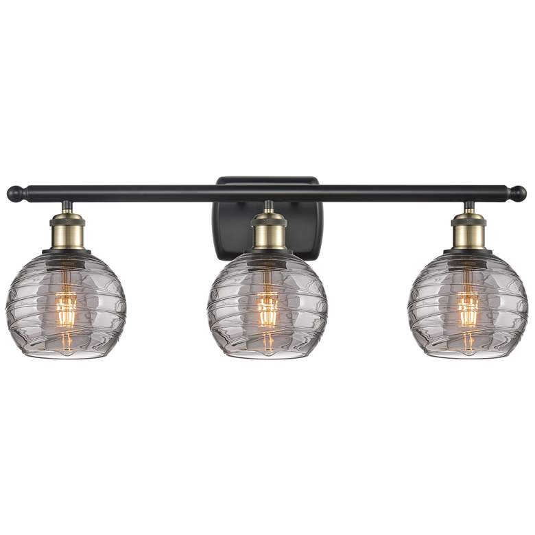 Image 1 Ballston Athens 26"W 3 Light Black Brass Bath Light w/ 6" Smoke S