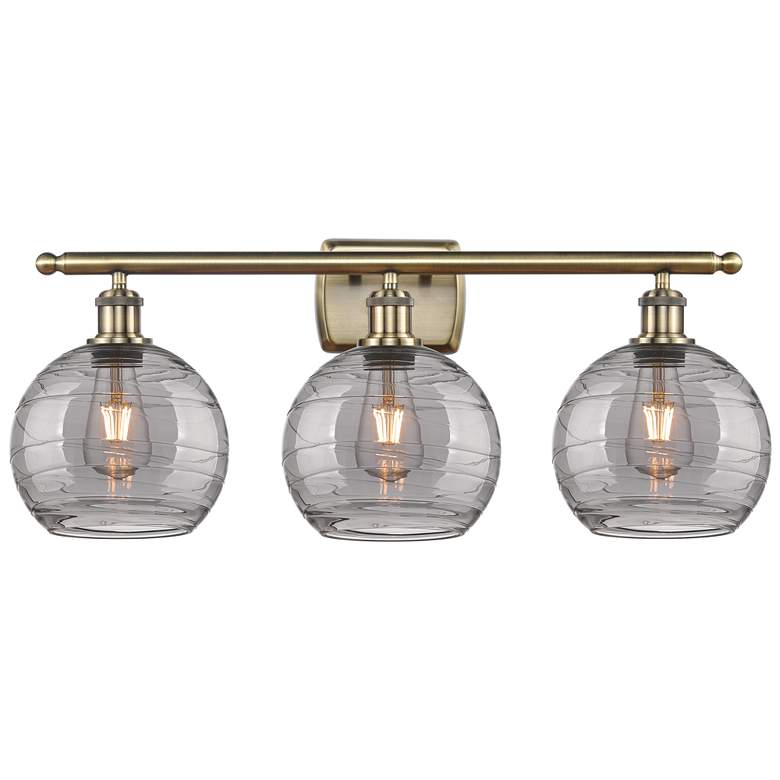 Image 1 Ballston Athens 28"W 3 Light Antique Brass Bath Light w/ Smoke Swirl S