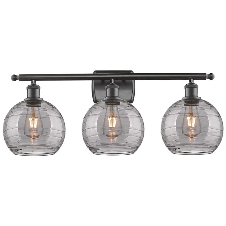 Image 1 Ballston Athens 28"W 3 Light Oiled Bronze Bath Light w/ Smoke Swirl Sh