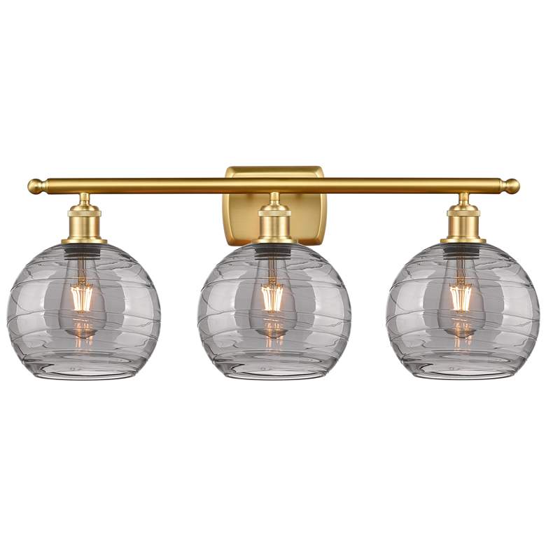 Image 1 Ballston Athens 28"W 3 Light Satin Gold Bath Light w/ 8" Smoke Sw