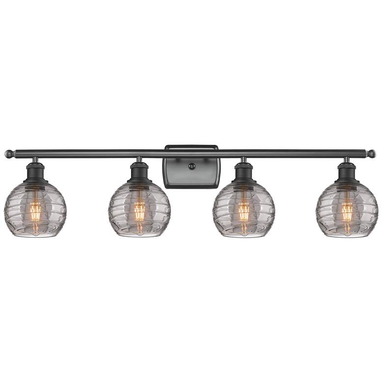 Image 1 Ballston Athens 35.88"W 4-Light Black Bath Light w/ Smoke Swirl Shade