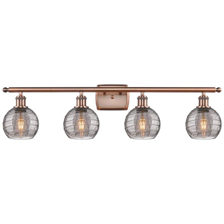 Image 1 Ballston Athens 35.88"W 4-Light Copper Bath Light w/ Smoke Swirl Shade