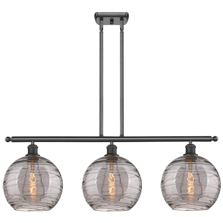 Image 1 Ballston Athens 36.5"W 3-Light Black Stem Island Light w/ Smoke Swirl