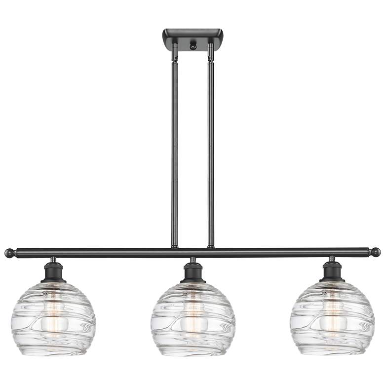 Image 1 Ballston Athens 36" 3-Light Matte Black Island Light w/ Deco Swirl Sha