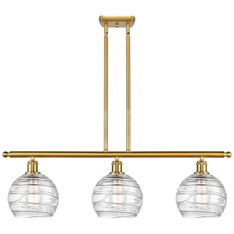 Image 1 Ballston Athens 36" 3-Light Satin Gold Island Light w/ Deco Swirl Shad