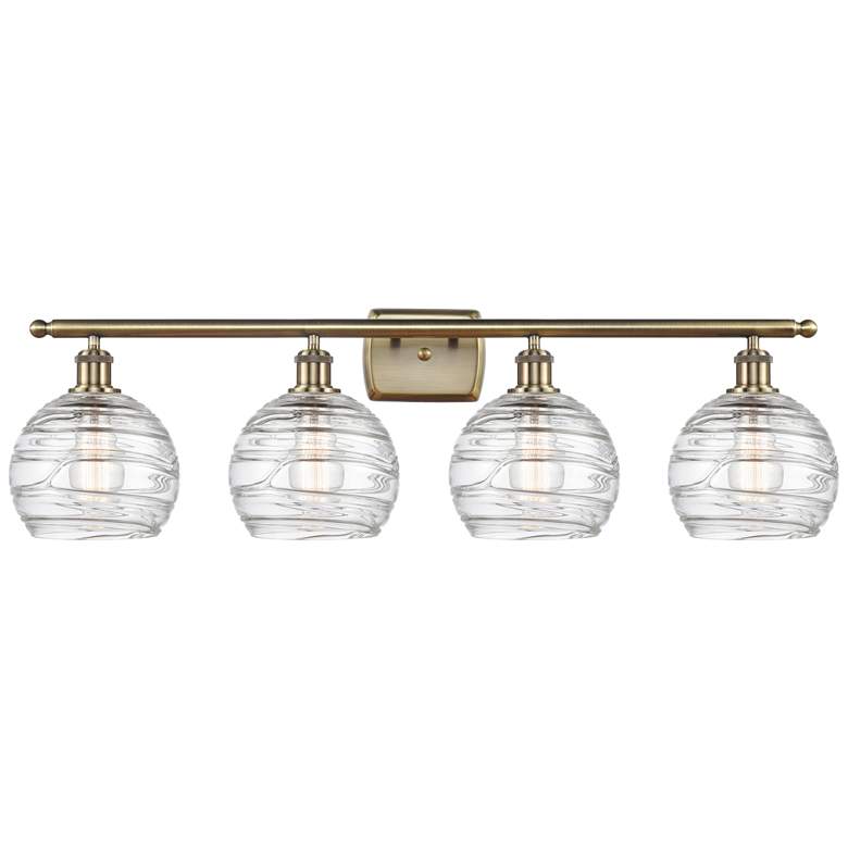 Image 1 Ballston Athens 36" 4-Light Antique Brass Bath Light w/ Deco Swirl Sha