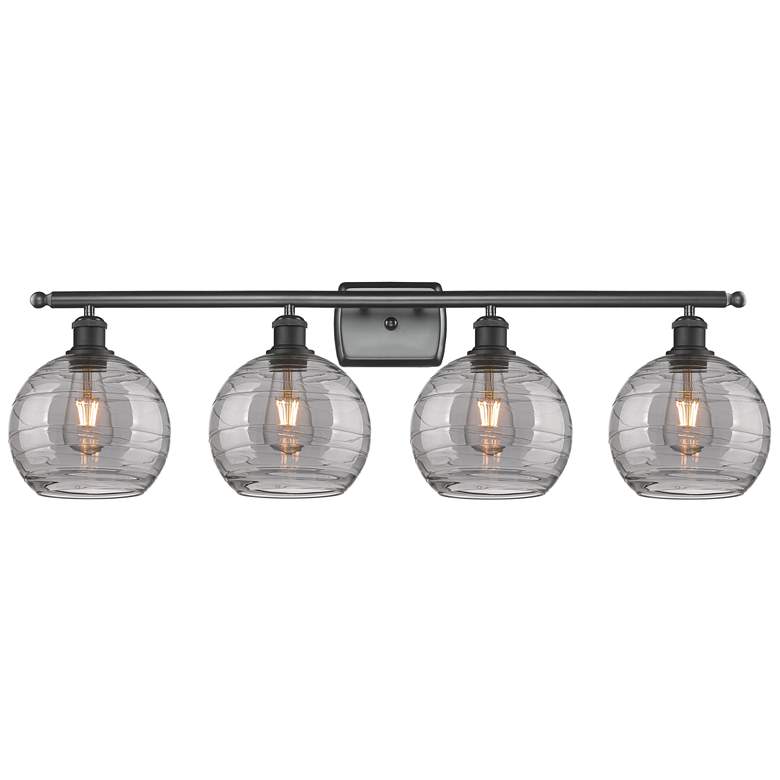 Image 1 Ballston Athens 38"W 4-Light Black Bath Vanity Light w/ Smoke Swirl Sh