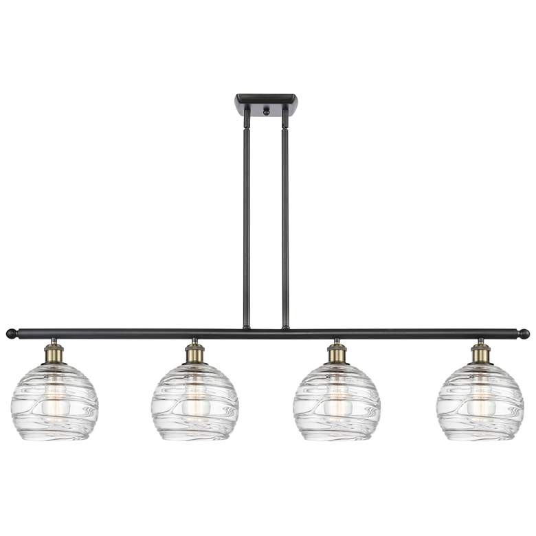Image 1 Ballston Athens 48"W 4 Light Black Brass Island Light w/ Deco Swirl Sh