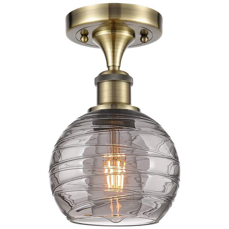 Image 1 Ballston Athens 5.88"W Antique Brass Semi-Flush Mount w/ Smoke Swirl S