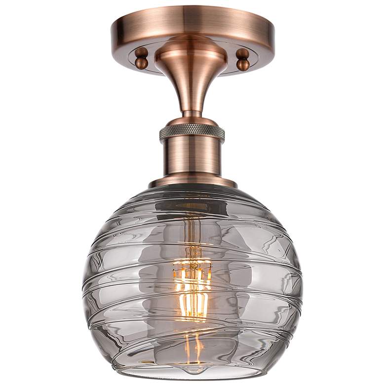 Image 1 Ballston Athens 5.88"W Antique Copper Semi-Flush Mount w/ Smoke Swirl