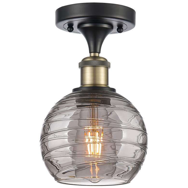 Image 1 Ballston Athens 5.88"W Black Antique Brass Semi-Flush w/ Smoke Swirl S